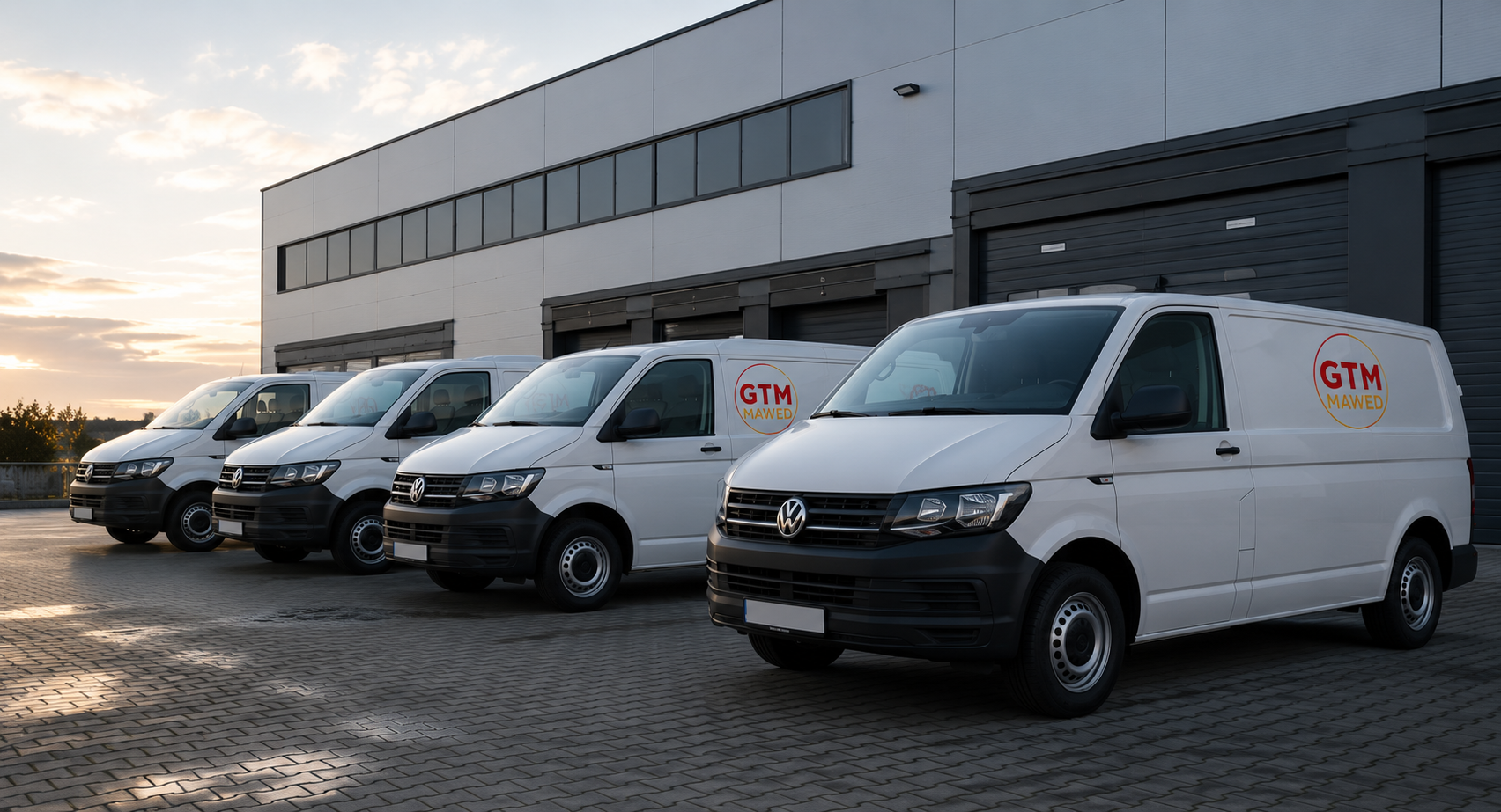 GTM MAWED Lieferfahrzeuge vor dem Firmengebäude